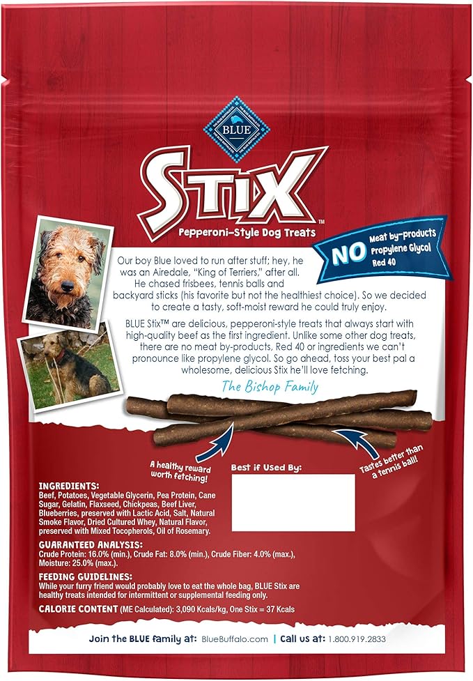 Blue Buffalo Stix Natural Soft-Moist Dog Treats Beef Recipe 6-oz Bag