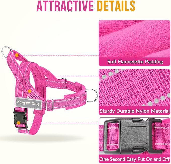 SlowTon No Pull Dog Harness - Heavy Duty Dog Harness and Leash Set for Medium Large Dogs, Reflective Tactical Harness with Soft Padded and Front Clip for Easy Walk and Training (Fuchsia S)