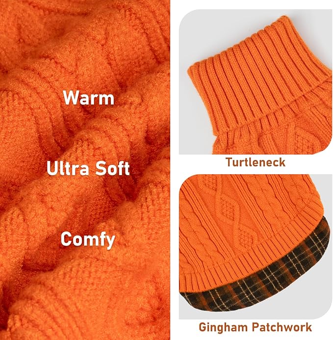 KYEESE Dog Sweater Soft Pullover Dog Sweaters for Small Dogs Girl Comfy Pet Coat for Fall Winter Cold Weather Stretchy Knitwear Cat Clothes with Gingham Patchwork Warm Turtleneck Small Dogs Sweater