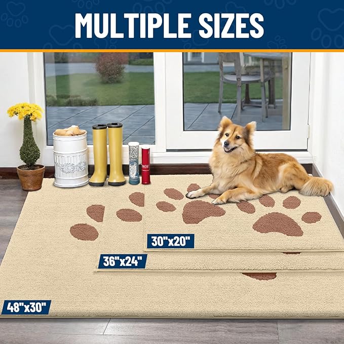 Smiry Dog Door Mat for Muddy Paws 30x20, Dirt Trapper Non Slip Washable Indoor Doormats, Absorbent Entryway Carpet for Inside Floor, Light Beige