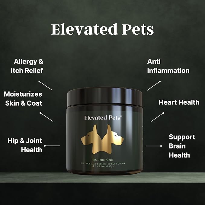 Ultra-Healthy Omega 3 Fish Oil Treats w/ MSM, Glucosamine, Chondroitin, EPA/DHA for Dogs: Elevated Pets Fish Oil, Turmeric & Joint Supplement + Allergy Chews - Ultimate Dog Vitamin Supplement