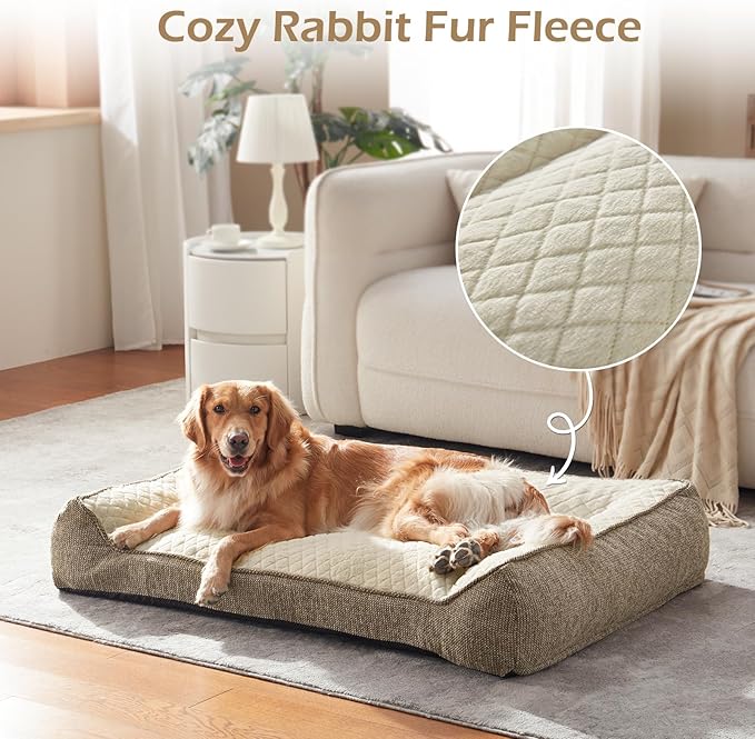 JOEJOY Extra Large Orthopedic Dog Beds Large Sized Dog, Extra Thick Supportive Big Dogs Bed with Sides and Waterproof Lining, Ultra Soft Pet Bed Sofa, Beige, 48''x35''
