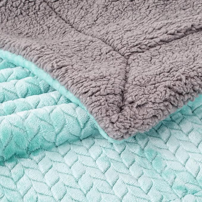 Fuzzy Blanket or Fluffy Blanket for Baby Girl or boy, Soft Warm Cozy Coral Fleece Toddler, Infant or Newborn Receiving Blanket for Crib, Stroller, Travel, Outdoor (32" x 40", MD-Aqua Green)