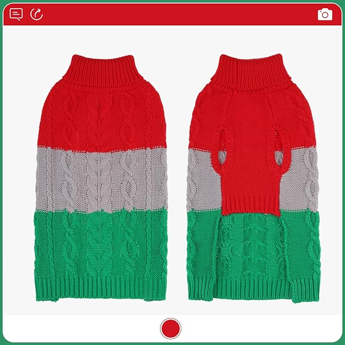 EXPAWLORER Dog Sweater - Large Dogs Fall Sweaters for Girls Boys,Classic Turtleneck Knitwear Dog Clothes for Cold Weather, Cable Knit Dogs Outfit,Coat,Pet Apparel Gift(Red&Green,XL)