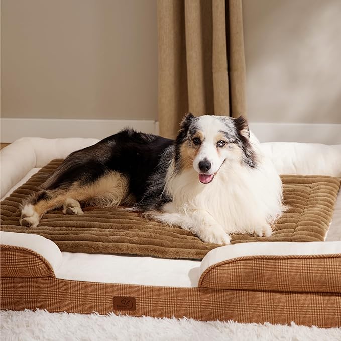 Bedsure Self Warming Dog Bed, Large Self Heating Dog Crate Pad, Thermal Extra Warm Puppy Mat Indoor, Non-Slip & Washable, Not Electric, 41" x 29", Brown