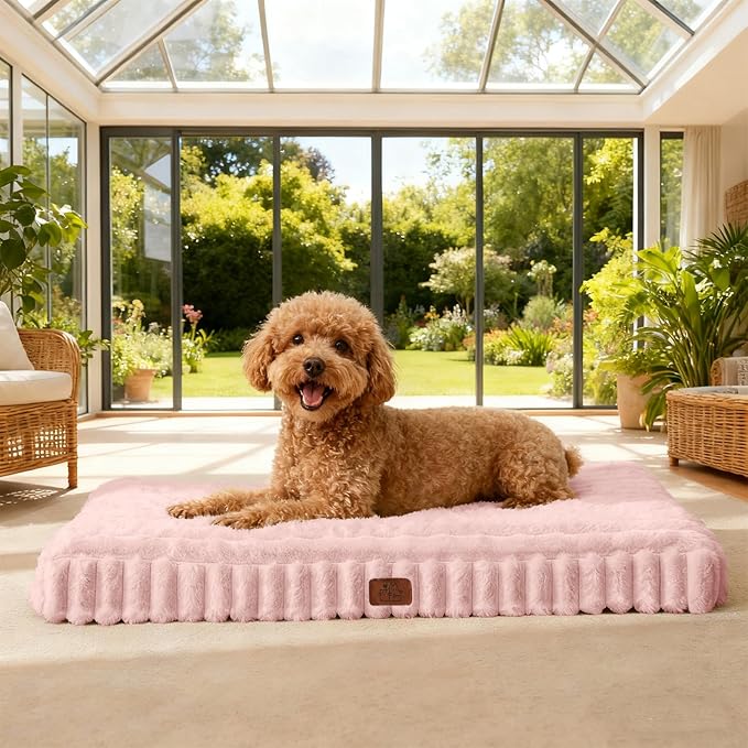 Orthopedic Dog Bed for Medium Dog, Waterproof Pet Bed,Non-Slip Bottom and Egg-Crate Foam with Removable Washable Cover Crate Bed,Pink,30"x20"x3"