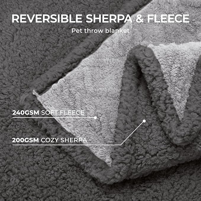 Luciphia Waterproof Pet Blanket, Liquid Pee Proof Dog Blankets for Sofa Bed Couch, Reversible Sherpa Fleece Furniture Protector Cover for Small Medium Large Dogs Cats,Light Grey Medium（57" x 40"）