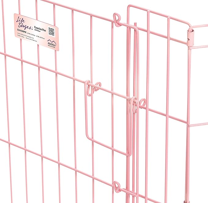 MidWest Homes for Pets Folding Metal Puppy/Dog Exercise Pen, Indoor/Outdoor Playpen with Door, 16 Sq Feet of Play Space, 24-Inches Tall, Pink
