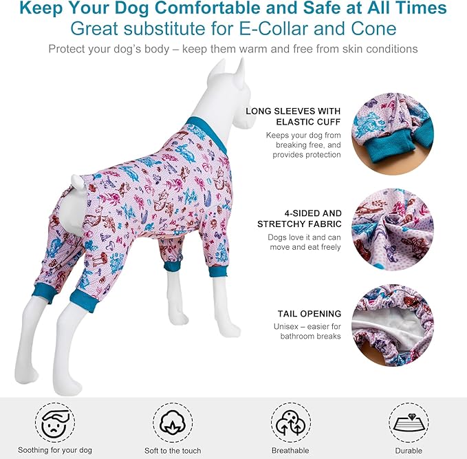 LovinPet Dog Pajamas Bodysuit for Giant Dogs, Pet Anxiety CalmingShirt, Lightweight Post Surgery Dog Pajamas, Garden Print, Pitbull Clothes, 4 Legged Style Pullover Dog Onesie, Medium