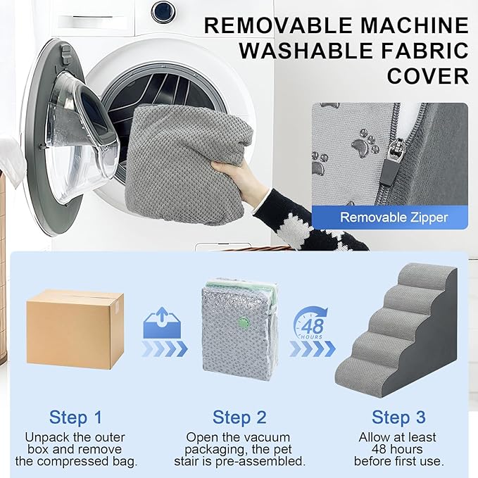 Dog Stairs for Bed 28.7”H, 5-Step Dog Ramp, Non-Slip Sturdy Pet Steps for Small Dogs & Cats to get on High Bed or Couches, Grey