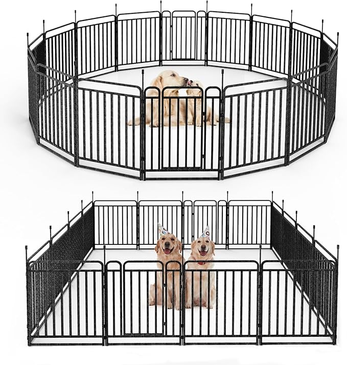 Durable Dog Fence 40" Height 16 Panels Thickened Dog Playpen with Portable Handle & Strap, Easy to Install – Stylish Curved Panel Design for Pets, Indoor Use Outdoor Use