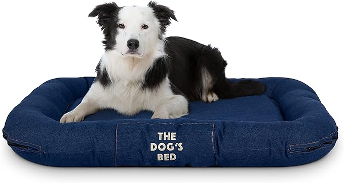 The Dog's Bed Utility Waterproof Dog Beds, Large, Durable Blue Denim Fabric, Tough YKK Zippers, Washable Reversible Cover, for Home, Car, Crate & Yard, Puppy & All Pet Comfort, Veterinary Approved