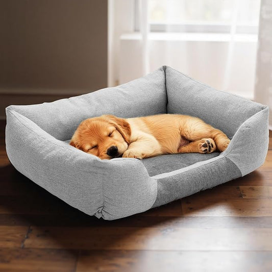 Athena Collection Dog Bed Medium Size Dog, 27 Inches Washable Dog Bed for Medium Cats Pets, Cozy Soft Warming Fabric with Nonskid Bottom, Grey