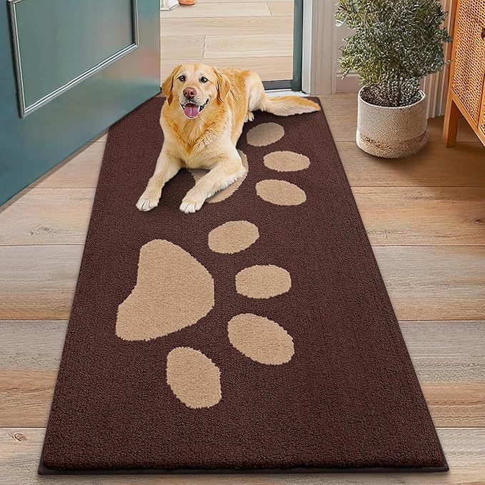 Smiry Dog Door Mat for Muddy Paws 48x30, Dirt Trapper Non Slip Washable Indoor Doormats, Absorbent Entryway Carpet for Inside Floor, Brown