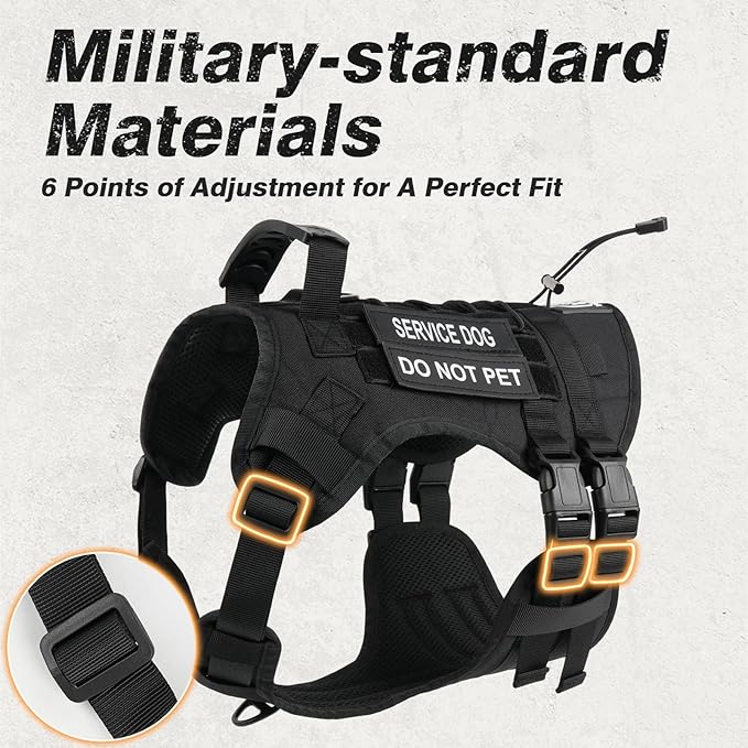 No Pull Tactical Dog Harness for Small Dogs, Escape Proof Molle Dog Vest Harness and Leash Set, Adjustable Military Service Dog Harness with Handle for Medium Large Dogs(Black, M)