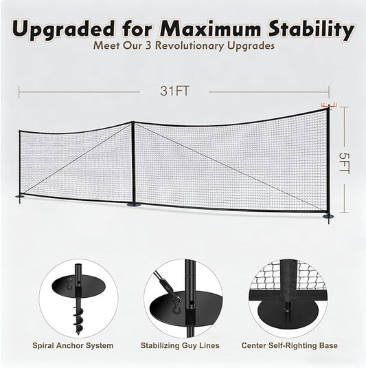 Driveway Guard Barricade Net - HDPE 5FT High 31/41FT Sizes 7.9inch Spiral Stakes 200% Anti-Tear with Middle Support Foldable Hook Prevents Kids & Toys Falling