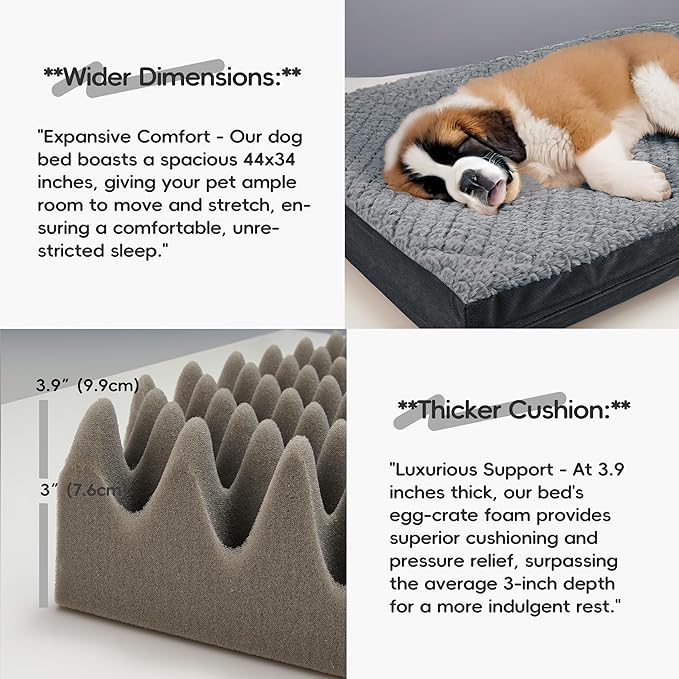 Sytopia Indestructible 44" Dog Bed for Large Dogs – Waterproof, Washable, Removable Cover, Thick Orthopedic Support, Durable Multi- Size Comfort Clearance Indoor Flat Dog Bed