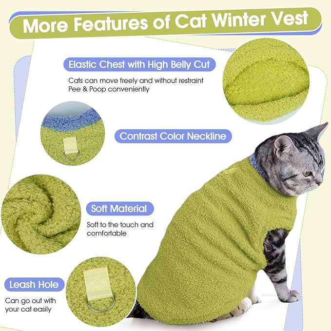 Cat Sweater, Warm Kitten Coat Fleece Vest, Sphynx Hairless Cat Shirts, Soft Pajamas for Cats Only