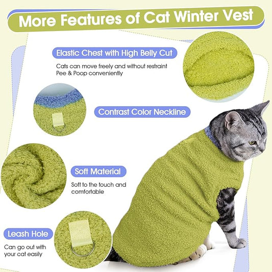 Cat Sweater, Warm Kitten Coat Fleece Vest, Sphynx Hairless Cat Shirts, Soft Pajamas for Cats Only