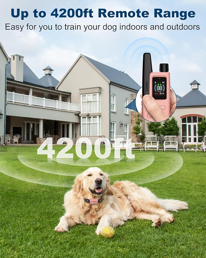 Jugbow Dog Shock Collar - 4200FT Dog Training Collar with Remote, IPX8 Waterproof Electric Dog Collar with 4 Training Modes, Security Lock, Rechargeable eCollar for 10-120lbs Dogs (Pink)