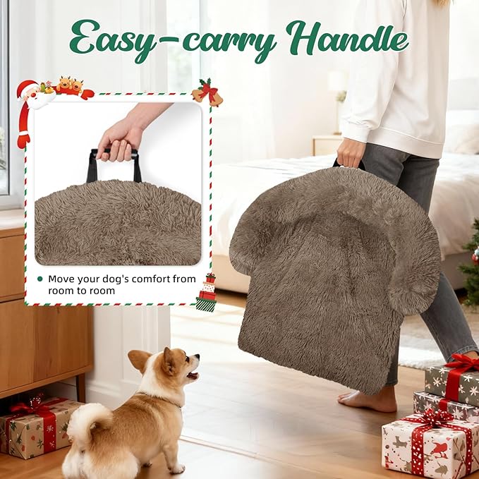 GGIB Calming Dog Bed Christmas Throw Blanket Fluffy Plush Dog Mat Furniture Protector Decoration Holiday Throw for Sofa Couch Cover Large Medium Small Dogs Cats (Extra Large, Camel)