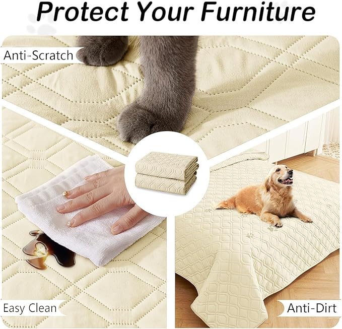 hyha Waterproof Dog Bed Blanket, Soft Pet Blankets, Waterproof Couch Cover for Dogs, Reversible Sofa Covers Washable for Furniture (82x102 Inch, Beige/Beige)