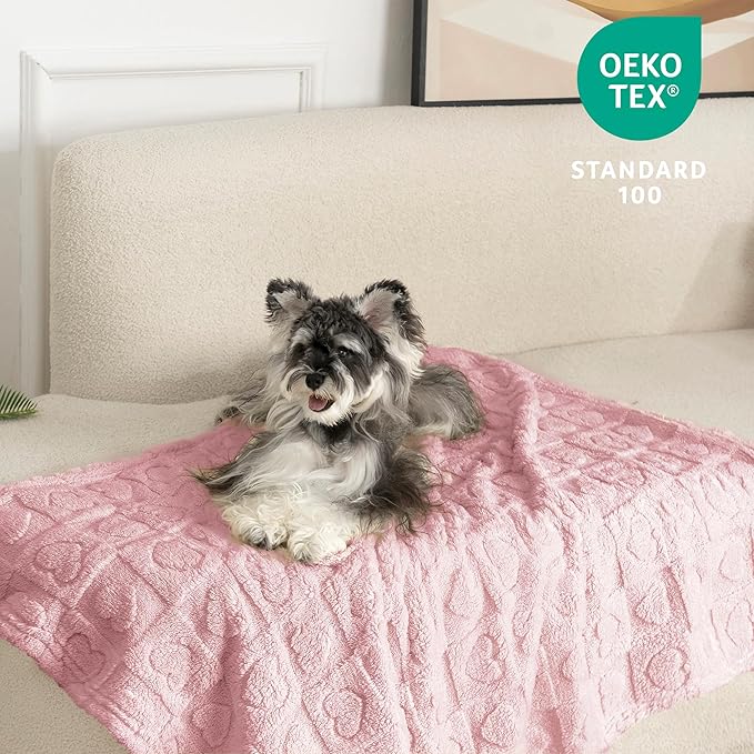 gogobunny Calming Plush Dog Cat Blanket 300GSM Coral Fleece, Ultra-Soft Machine Washable Pet Bedding for Small Medium Dogs Cats Puppies Kittens (Pink, 25x35)