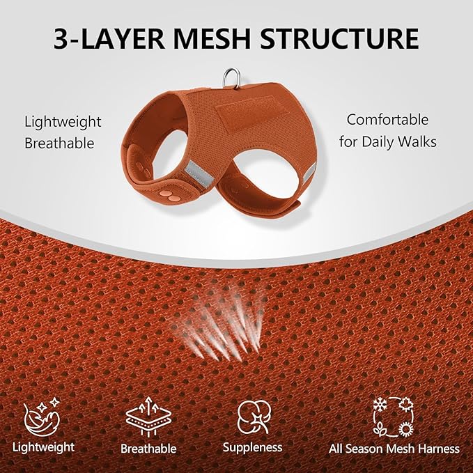 Dog Harness for Puppy – Adjustable Reflective Easy Put On Soft Mesh Vest for Small Dogs with 2 Patches (Carmel Brown,M)