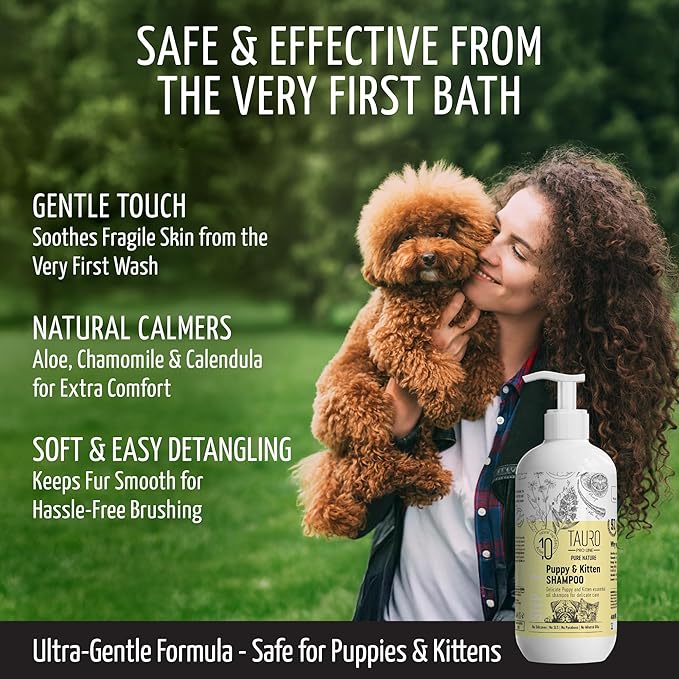 Tauro Pro Line Puppy Shampoo for Sensitive Skin, Natural Hypoallergenic Dog Shampoo for Smelly Dogs, Dog Wash Suitable for Cats (13.5 Fl Oz)