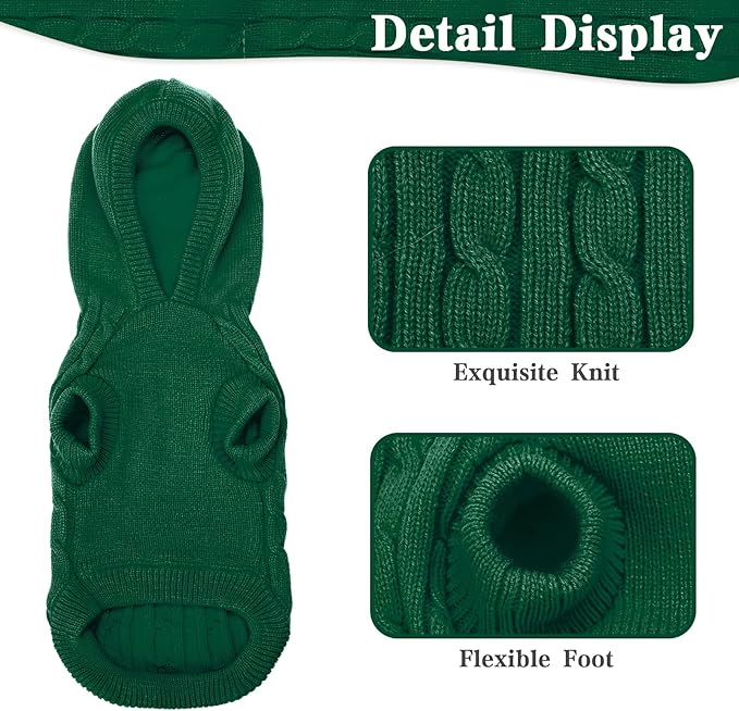 PUPTECK Winter Dog Cat Sweater Coat - Soft Cold Weather Clothes Knitwear for Kitties & Small Dogs Indoor Outdoor Walking Warm, Knitted Classic for Doggies Kitties Girls Boys, Green S