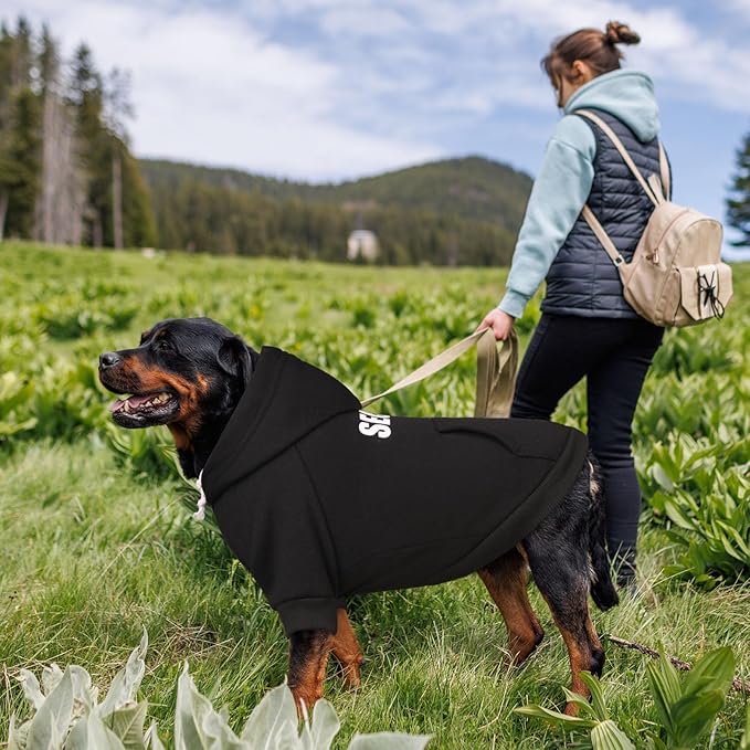 Dog Sweaters,Security Dog Hoodie,Warm Brushed Fleece Sweatshirt with Hood & Pocket,Leash Hole,Cozy Cold Weather Pet Clothes Sweater for Small,Medium,and Large Dogs,XL