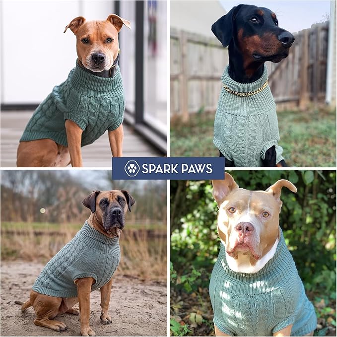 Spark Paws Knit Dog Sweater – Ultra Soft Warm Winter Dog Sweater for Small, Medium & Large Dogs – Stretch Fit Pet Sweater for French Bulldog, Pitbull, Girl & Boy Dogs Jacket, (Pine Green, 4XL)