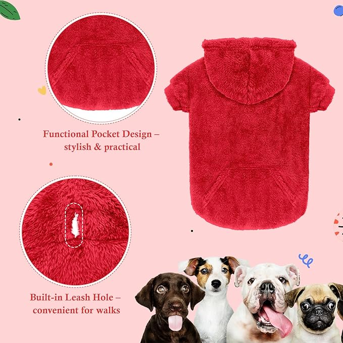 4XL Dog Sweaters for Large Dogs,Dog Hoodie,Warm Fuzzy Fleece Sweatshirt with Hood & Pocket,Leash Hole,Cozy Cold Weather Pet Clothes Sweater Hoodie for Large Dogs(Red,4XL)