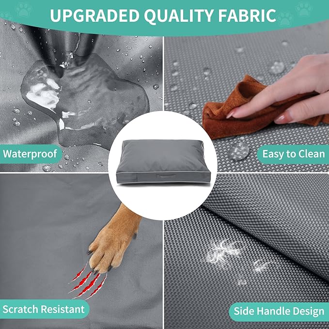 COSHNIBI Dog Bed Covers Replacement Washable,Waterproof Dog Bed Cover with Zip and Carry Handle for Dog/Cat 30''Lx20''Wx3''H-Grey