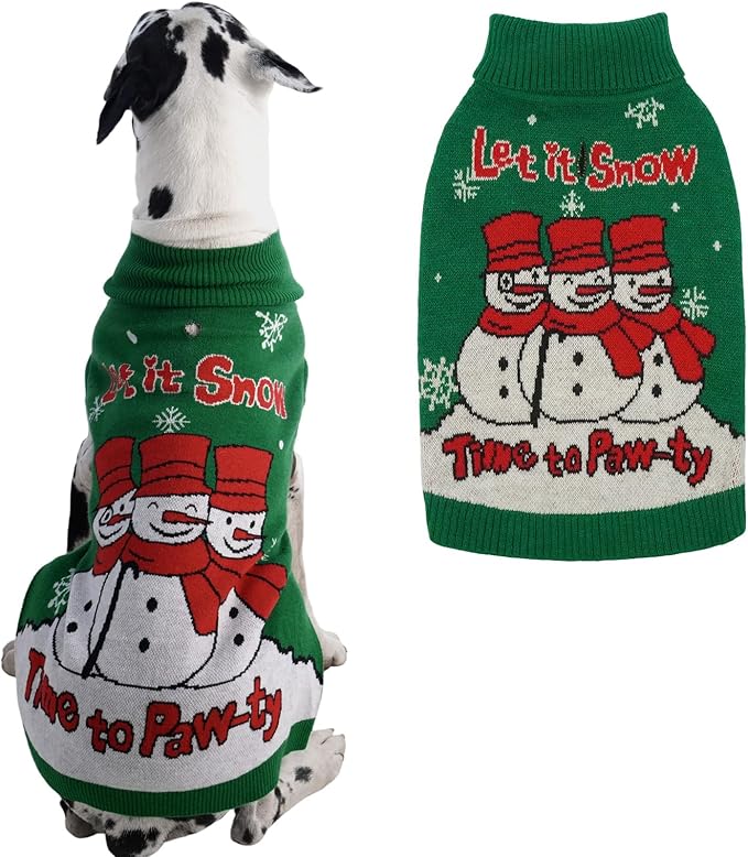 IECOii Christmas Dog Sweater for Giant Breed Dogs, Snowman Snowflake Christmas Sweaters for Great Dane, 5XL Pet Turtleneck with Leash Hole for Holidays Photos, Extra Large Dog Sweater Green, 5XL