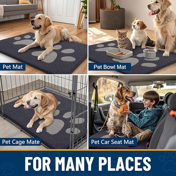 Smiry Dog Door Mat for Muddy Paws 47x24, Dirt Trapper Non Slip Washable Indoor Doormats, Absorbent Entryway Carpet for Inside Floor, Dark Grey