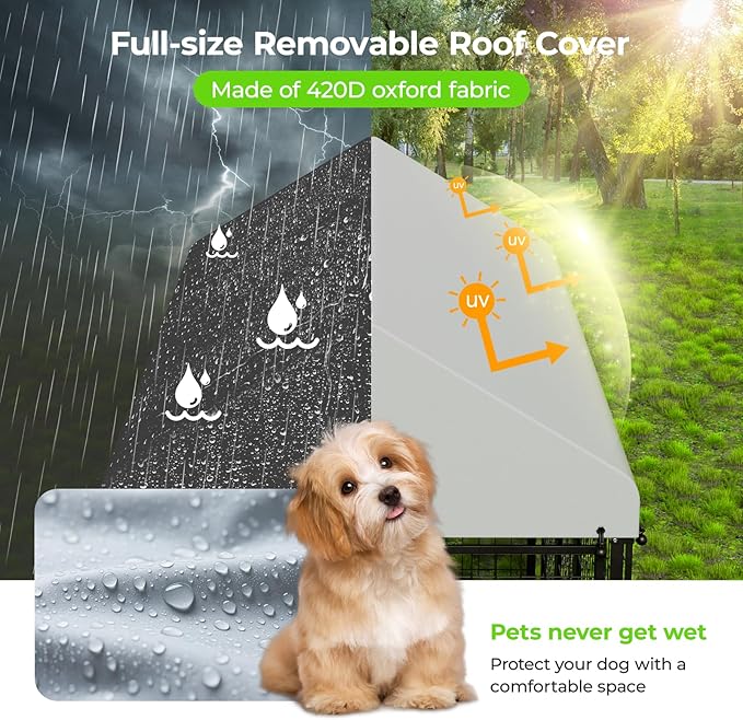 Dog Kennel Outdoor, 6x6 FT Heavy Duty Dog Pens Outside with Waterproof Roof, Metal Dog Run Fence with Galvanized Welded Wire Steel for Puppy Playpen