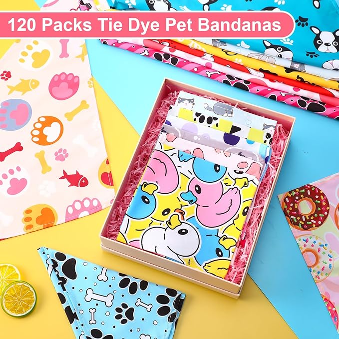 Amylove 120 Pcs Christmas Dog Bandanas Bulk Thanksgiving Day Holiday Triangle Dog Pack Puppy Kerchief Bandana Adjustable Pet Scarf for Pet Cat Costume Accessories Decor(Cartoon)