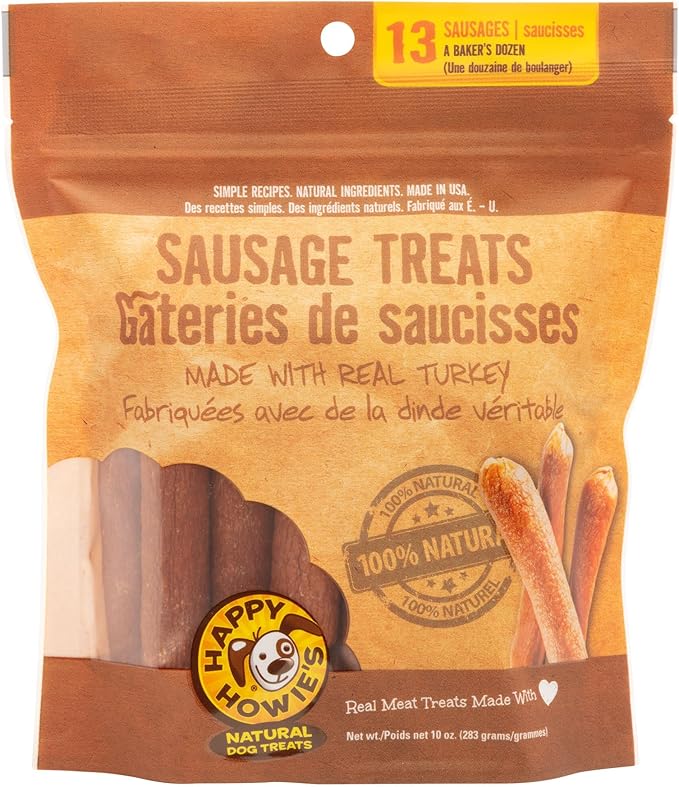 Happy Howie's Sausage Treats - Healthy Dog Treats, Flavorful, Slow Cooked, Natural Ingredients, Chewy Dog Treat, Hormone Free - Turkey, (Pack of 1)