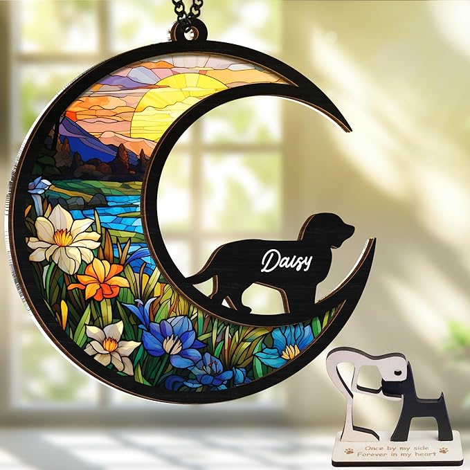 6'' Boykin Spaniel Dog Memorial Suncatcher & Wooden Dog Paw Keychain Personalized Dog Name Ornament Window Hanging Pet of Loss Dog Sympathy Gift for Dog Lovers Car Hanging SCD-B11-6-68