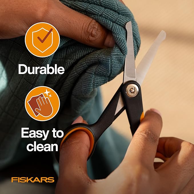 Fiskars Pet Detailing Scissors, Dog & Cat Grooming Scissors, Rounded Tips & SoftGrip Handle for Delicate Areas, 5.5”, Orange/Black