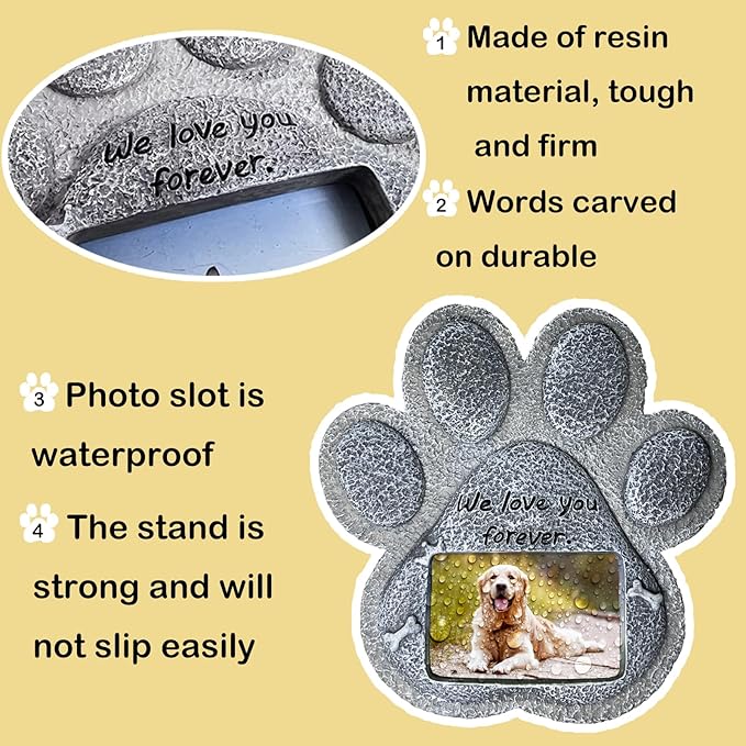 Pet Memorial Stones for Dogs,Loss of Dog Sympathy Gift Indoor Display,Pet Grave Markers Dog Bereavement Gifts Outdoor Tombstone Paw Shaped Carve We Love You Forever