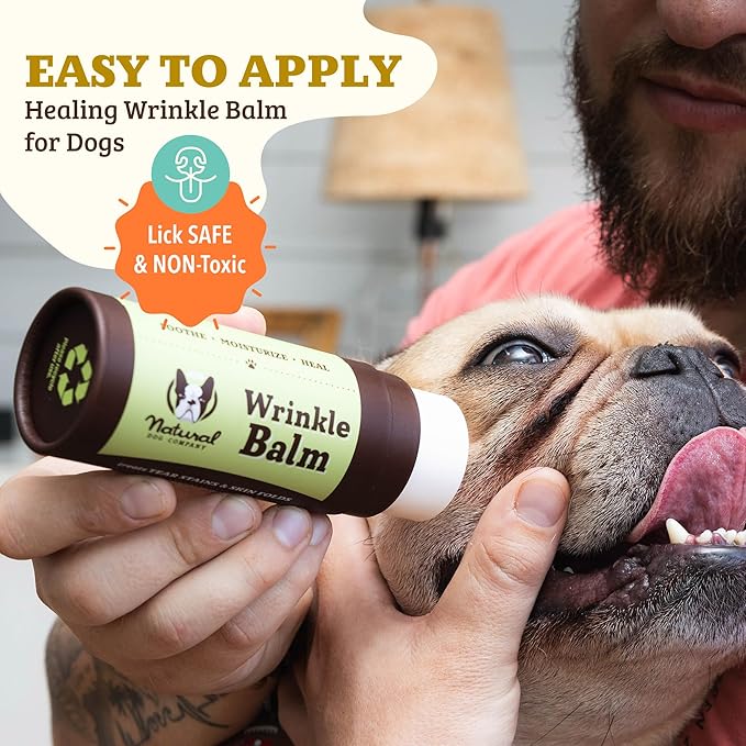 Natural Dog Company Wrinkle Balm, 2 oz. Stick, Dog Lotion for Dry Itchy Skin, Cleans Wrinkles, Yeast Infection Treatment for Dogs, Plant Based, Frenchie Dog Accessories, Made in USA