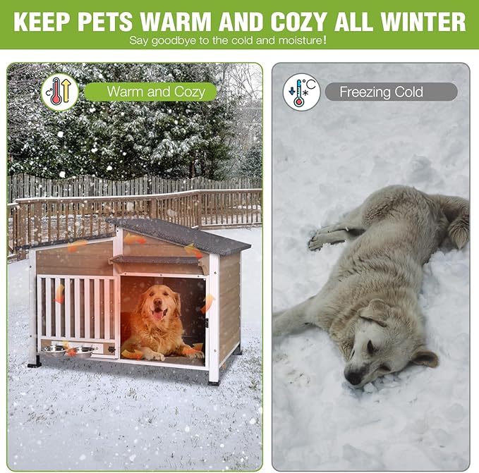 Large Heated Dog House Outdoor XL Insulated Dog House Weatherproof Dog Kennel (Outdoor Dog House (Standard Model), Large Insulated Dog House (AIR7021-Brown))