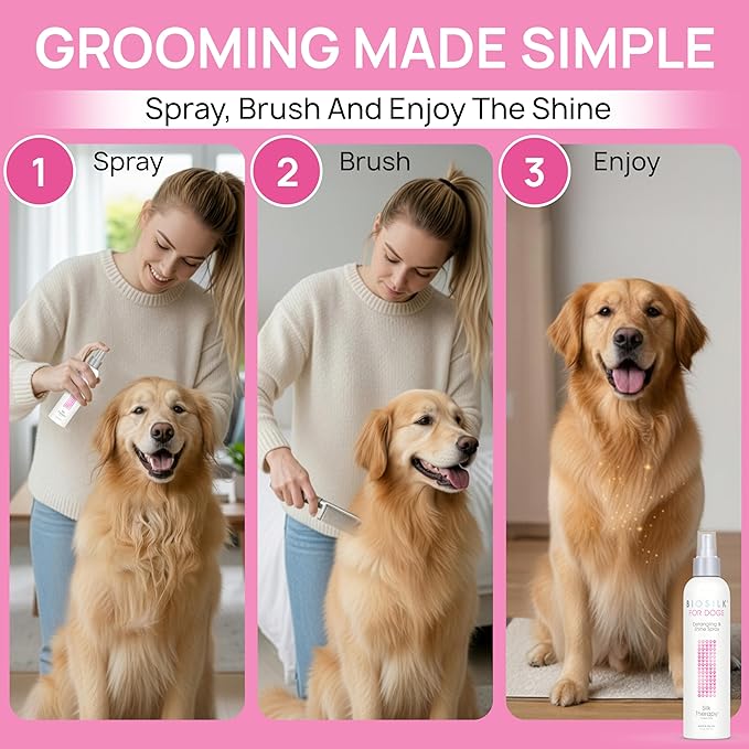 BioSilk Silk Therapy Detangling Plus Shine Protecting Mist for Dogs | Best Detangling Spray for All Dogs & Puppies for Shiny Coats and Dematting | 8 Oz - Pack of 6