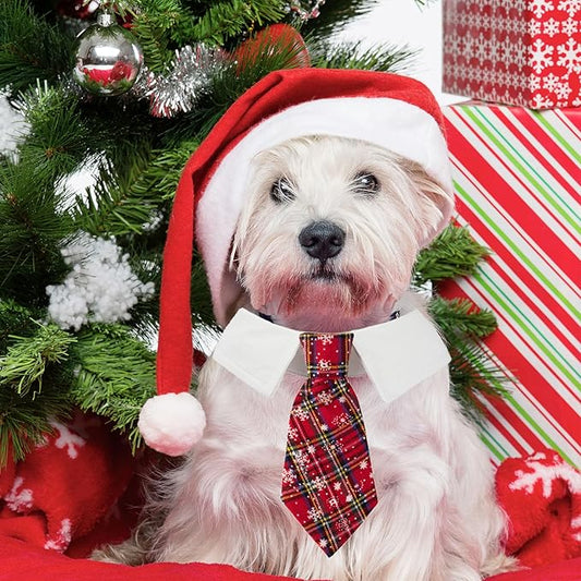ADOGGYGO Christmas Dog Necktie Pet Tuxedo Christmas Dog Neck Tie Collar with Red Plaid Tie for Small Medium Large Dogs Pets (Medium, Red)