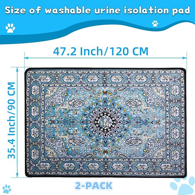 Washable Dog Pee Pads - 2 Pack. Reusable, Non-Slip. Pet Training Pad, Suitable for Puppy Playpens, Crates, Whelping Boxes, and Toilet Training（47.2"x35.4"）