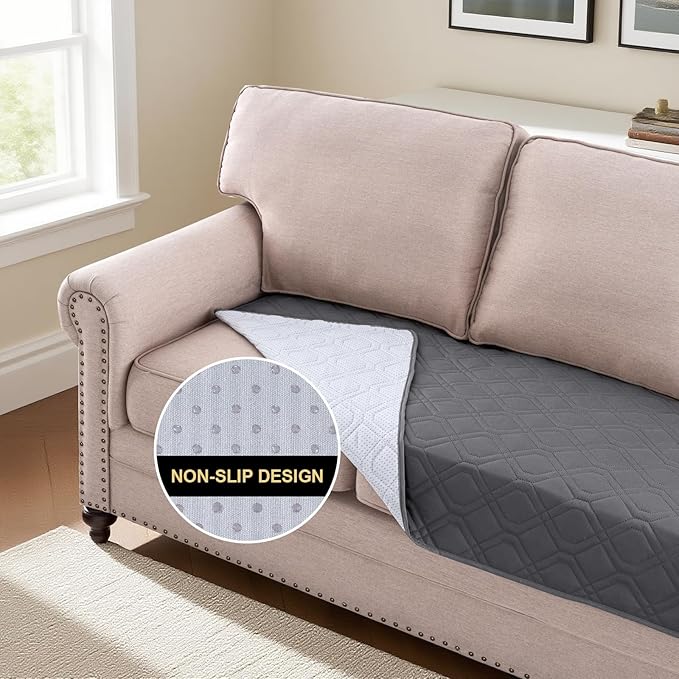 PrinceDeco Waterproof Blanket Dog Bed Cover with Non-Slip Back Pet Blanket for Furniture Bed Couch Sofa(52x82 Inch,Grey)
