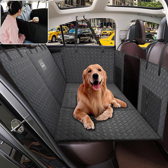 ONTYZZ Dog Car Back Seat Extender - 440LBS Heavy Duty, Pet Camping Air Mattress with Mesh Window, Hard Bottom Dogs Hammock for Car/SUV/Truck, Waterproof Non-Slip Dog Car Seat Cover, Black