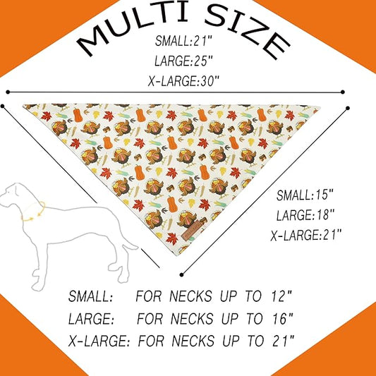Realeaf Thanksgiving Dog Bandanas 2 Pack,Turkey Pumpkins Fall Stripe Pet Scarf for Boy and Girl, Premium Durable Fabric, Reversible Holiday Bandana for Medium and Large Dogs Pets